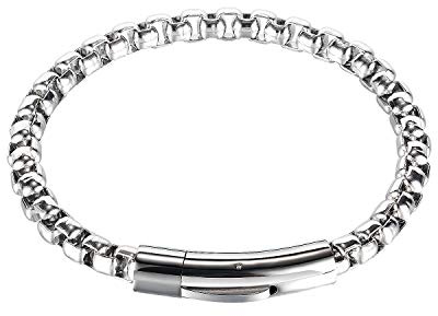 Gilieyer Bracciali Uomo Acciaio Inox, Bracciale a Catena Cubana Cordolo Bracciale a Catena in Acciaio Inossidabile Modello Scatola 6 mm Placcato Oro/Argento/Nero per Gioielli Uomo Donna (Argento)