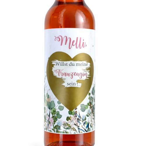 Hochzeitsshop Weddingtree Rubbel Flaschenetikett „Willst du meine Trauzeugin sein?“ – personalisiertes Weinetikett mit Gold Rubbelherz – Geschenkidee Hochzei