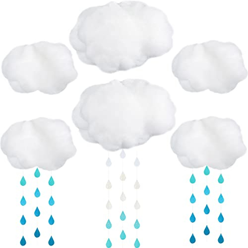 14 Pcs Artificial Cloud Props Cloud Ceiling Decor Clouds for Decoration with Paper Raindrop Decorations for DIY Decorative Hanging Ornament Home Wall Stage Wedding Party Show Decor