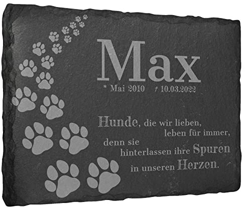 mtb more energy Gedenktafel Grabstein Schiefertafel - Pfotenweg ''Hunde'' - personalisierbar - 20x15 cm - Grabplatte Haustier Hund