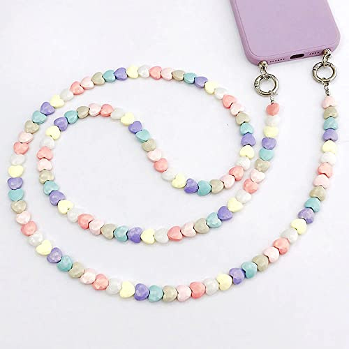 Duories, Universale Bunte Herz Perlen Handykette Taschenkette,Handy Lanyard ,Hülle Anhänger Handgelenkschlaufe Kette , Umhängeband Hängen Chain Telefon Kette Trageriemen für Handy Tasche