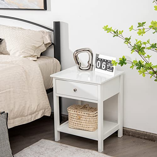 GIANTEX Nachttisch Beistelltisch mit Schublade, Nachtschrank Nachtkommode Nachtkonsole mit offenem Regal, Sofatisch Couchtisch Flurtisch Telefontisch für Wohnzimmer Schlafzimmer (weiß)