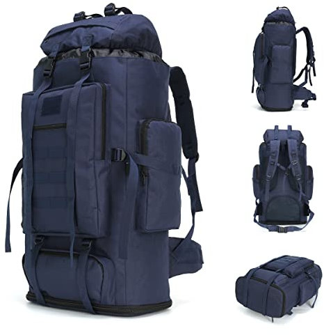 BNMJVJL Taktischer Rucksack, 100 l, Camping, Wandern, Militär, Outdoor, Klettern, Sporttaschen für Camping, Rucksackreisen, Blau, Large, 100 l Wanderrucksack