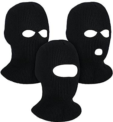 BBTO 3 Stück Gestrickte Skimaske Vollgesichtsabdeckung 3 Loch 2 Loch 1 Loch Gestrickte Sturmhaube für Erwachsene (Schwarz)