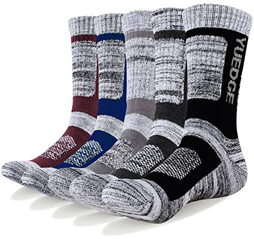 YUEDGE 5 Paires Homme Chaussettes de Sport pour Randonnée Trekking Alpinisme Camping Tennis, Respirantes, Amortir, Évacuation de l'humidité, Haute Performance