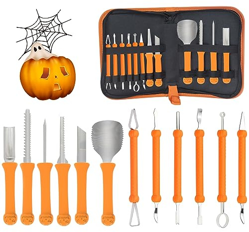 mumisuto Halloween Kürbis Schnitzset, 13 Stück Schnitzwerkzeug Kürbis Professionelles Kürbis Schnitzwerkzeug mit Aufbewahrungstasche, Halloween Kürbis Schnitzwerkzeuge für Erwachsene und Kinder