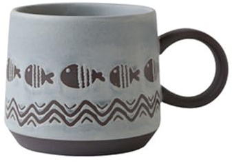 Xfeyaqlo Taza Vintage Ceramica, Taza Desayuno Grande 450ml, Disfruta de Tu Tiempo Libre (Pez Ola)