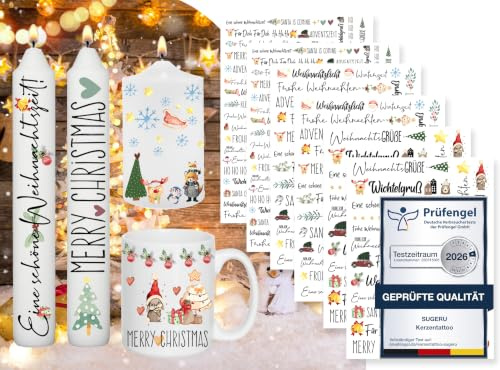 Sugeru 6 PCS Kerzentattoo (200+ Muster),Wassertransferdruck |wasserschiebefolie kerzen | Kerzenfolie | kerzenaufkleber sticker | Kerzen dekorieren (Weihnachten II)
