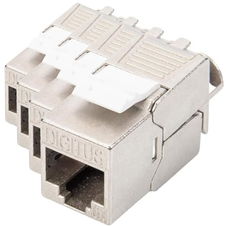 DIGITUS Keystone-Modul Cat-6A Geschirmt - 1 Stück - RJ45-Buchse - 500 MHz 10GBase-T - AWG 26-22 - Designfähig - Mit Kabelbinder - Werkzeugfreie Montage (Packung mit 4)