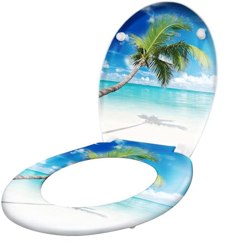 ACXIN WC Sitz mit Absenkautomatik Klodeckel mit Absenkautomatik aus Duroplast und Edelstahl, Antibakteriell, Leicht zu Reinigen, Abnehmbar (Das endlose Meer)