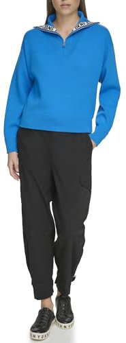 DKNY Women's Long Sleeve Funnel Neck Half Zip Sweatshirt, Electric Blue, L
