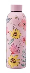 HOX Pillarbox Studios 700ml Stainless Steel Drinks Water Bottle - Cartoon Flowers, Pink