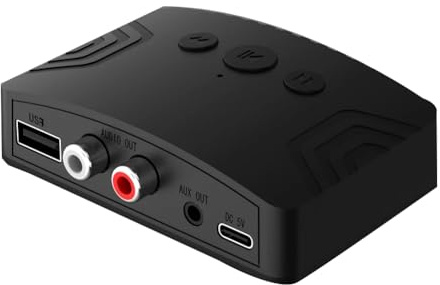 Tyatocepy Transmisor Receptor de Audio Bluetooth 5.3 Adaptador de Audio InaláMbrico de MúSica EstéReo USB RCA AUX de 3,5 mm para PC Altavoz del AutomóVil