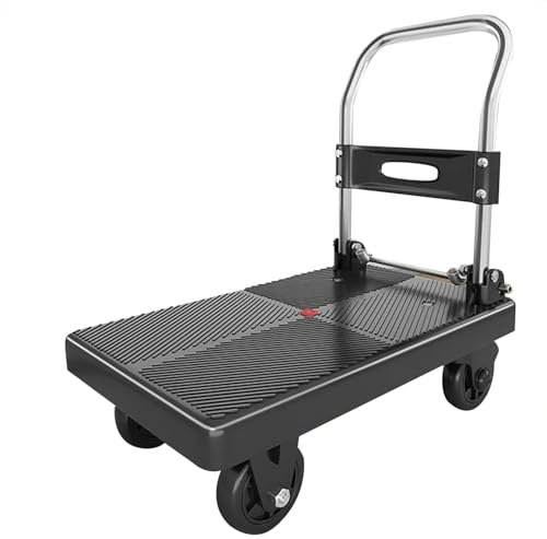 Plattformwagen Industrie Plattformwagen mit pannensicheren Reifen, klappbar, 150 kg Tragkraft, Antirutsch-Beschichtung und gummierter Kantenschutz,Transport Wagen Trolley Sackkarren(Size:70*42)