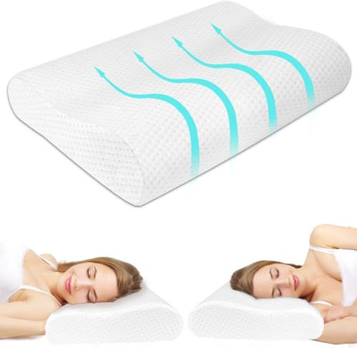 Ainiv Memory Foam Pillow, Orthopedic Neck Support Pillow for Sleeping, Ergonomic Orthopedic Cervical Pillow, Breathable Neck Supportive Deep Sleep Bed Pillow for Side/Back/Stomach Sleeper