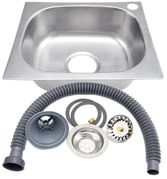 FLCPJGV Évier de Cuisine à Encastrer 14,57inchx12,20inch Évier de lavabo rectangulaire 1 Bac, Evier Inox avec Filtre de Vidange, Argenté