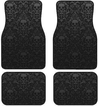 Fußmatten-Set mit Gothic-Tapete, Totenkopf-Druck, 4-teilig, Allwetter-Automatte, Vorder- und Hinterfuß-Teppiche, strapazierfähig