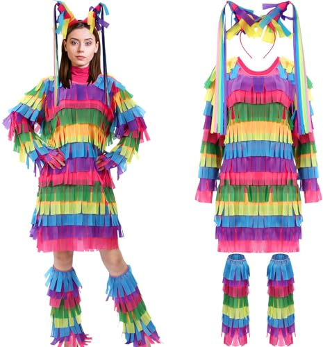 Cotwinter Piñata-Kostüm für Damen, mehrfarbig, Stirnband, Beinstulpen für Halloween, Cosplay, 3 Stück
