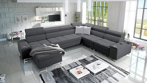 All4All Ecksofa mit Schlaffunktion Margo VIII 360x284 cm - Schlafsofa mit Bettkasten - Wohnlandschaft in U-Form - XXL Sofa - Seite Links - Gewebe - Dunkelgrau - Modern 26