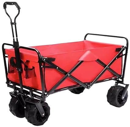 Strandwagen Bollerwagen Tragbarer, Zusammenklappbarer Gartenwagen, Robuster Einkaufswagen Für Outdoor-Camping, Zugwagen Mit 4 Rädern Bollerwagen Faltbar(B)