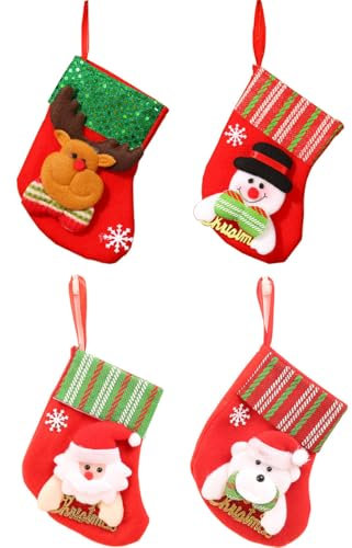 QHFlashbuy Calcetines de Navidad,4 Pcs Mini Calcetines de Decoración Navideña,Medias de Navidad Bolsa de Regalo Calcetines Chimenea,Calcetín de Decoración Navideña para Llenar y Colgar