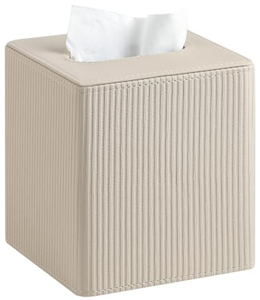 Cretkhp Tissue Box Cover Square with Magnetic Closure, PU Leather Tissue Box Holder for Bathroom NightStands Livingroom, Decorative Modern Square Tissue Holder (Beige)