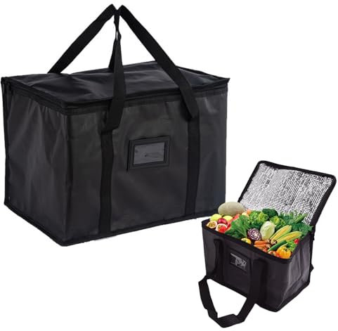 Cooler Bag Box, 40L Insulated Cooler Bag Box, Thermal Food Delivery Bag Reusable Insulation Shopping Bags Large Ice Bag Foldable for Beach Camping Work Trip(Black)