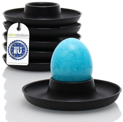 idea-station Portauovo nero in plastica 6 pezzi – nero opaco – portauovo infrangibile in plastica – portauovo con pratico ripiano e protezione per troppopieno