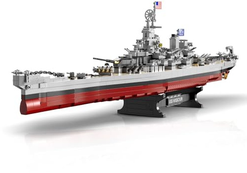Brihappen Militär Schlachtschiff Bausteine Set, WWII Missouri Schlachtschiff klemmbausteine Technik Modell Sammlerstück, Geschenk für Erwachsene Jugendliche Modellbau-Liebhaber（2228 Stück）
