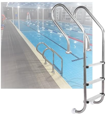 3 Steps Swimming Pool Ladder, Heavy Duty Pool Step, Pool Stairs Easy Climb with Armrest for Water Park Indoor Pool Outdoor(Drilling,3-Steps1.0mm)