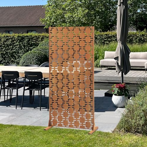 casa.pro Trennwand Basciano Raumteiler 180 x 90 cm Balkonsichtschutz Outdoor Indoor Raumtrenner Terrasse Garten Stahl Paravent freistehend Metall Edelrost
