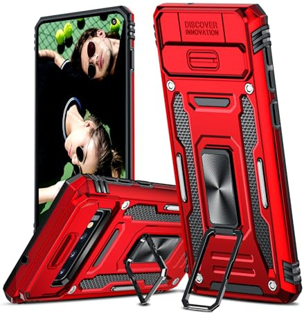 LeYi for Samsung Galaxy S10 Phone Case with Camera Cover Slider, Red | and Ring Stand Holder, Tough Armour Cover Hard Heavy Duty Case for Samsung S10(Not Fit S10+)