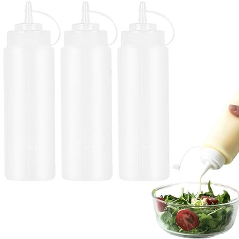 Squeeze Flasche Saucenflasche,3 Stück 500ml 16oz Plastik Quetschflasche,dosierflasche,dressingshaker Condiment Flaschen für Malen,Backen,Ketchup,scharfe Soße,Olivenöl,Gewürzflasche Squeeze Bottle
