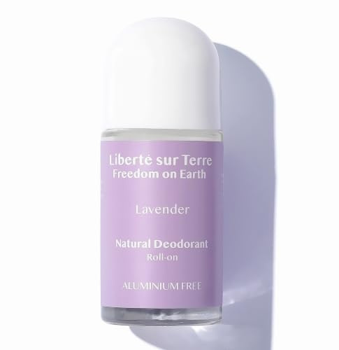 Freedom on Earth Aluminium Free Natural Deodorant Roll-On, Lavender | 24hr Protection, Glass Bottle, Lavender Essential Oil - Vegan & Cruelty Free, Gentle Formula 100% Recyclable, for Women & Men