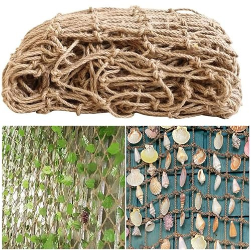 RVUEM Plant Support Netting, Jute Hemp Rope Net, Climbing Plant Natural Netting, Garden Trellis, for Attaching Or Climbing Plants,Rope thickness:6mm,0.5×5m