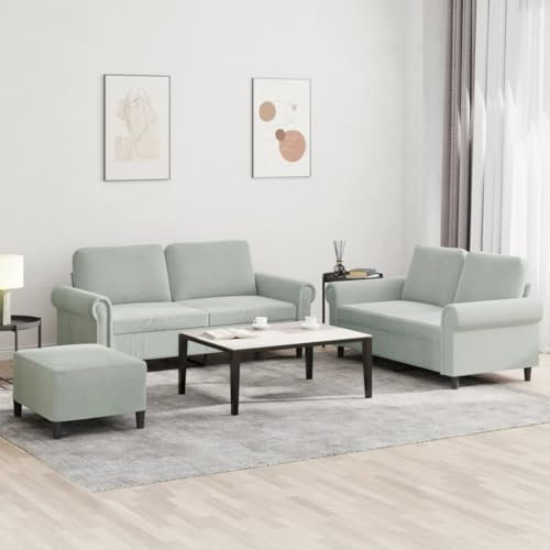 LAPOOH 3-TLG. Sofagarnitur mit Kissen Hellgrau Samt, Sofas & Couches, Sofa Wohnzimmer, Relaxsofa, Sofa Für Schlafzimmer - 3202220