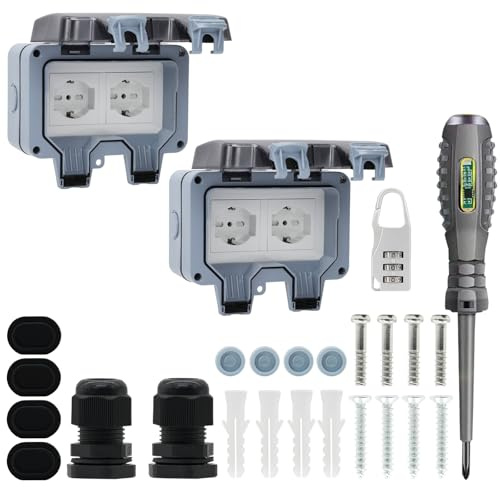 2 Pezzi Prese da esterno prese impermeabile IP66, prese da parete per ambienti umidi contatto di protezione da parete prese da giardino resistente alla polvere resistente alla polvere prese da esterno