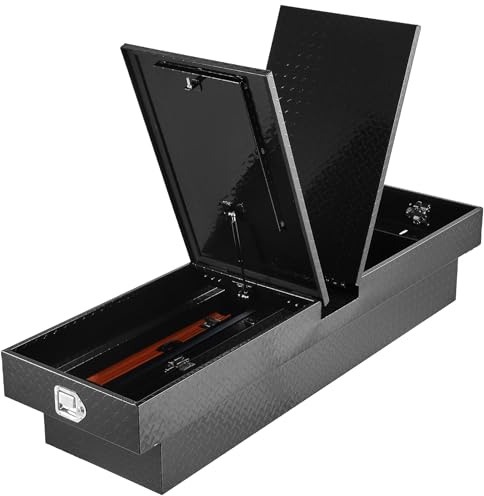 VEVOR Crossover Truck Tool Box, 70x20x13 In, Heavy Duty Aluminum Toolbox with Diamond Texture, Pick Up Truck Bed RV Trailer Toolbox, Waterproof Storage Organizer with Lock, Keys, Side Handles, Black