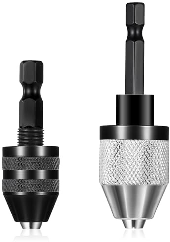 2 Pack Keyless Drill Chuck for Impact Driver, 1/4 Inch Hex Shank Drill Chuck Fast Change Converter Extension Drills Bit Adapter Keyless Chucks, Chucks Conversion Adapter in 0.3-3.6mm, 0.3-6.5mm