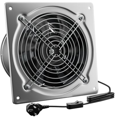 Hon&Guan 150mm Abluftventilator 525m³/h Industrie, Badlüfter mit Rücklaufklappe, Rauchabzug Wandventilator Abluft mit EU-Stecker in Silber für Garage, Werkstatt, Lager, Dachboden