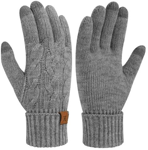 Damen Winter Touchscreen Handschuhe Warm Zopfmuster Winterhandschuhe Thermo Faltbare Manschette Strickhandschuhe für Frauen Geschenk