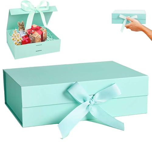 Geschenkkarton, Faltbare Geschenkbox mit Deckel, 23x17x7cm Jubiläen Geschenkverpackung Box, Magnetische Dekorative Box mit Schleife, Geschenkverpackung, für Hochzeiten, Geburtstage(Grün)