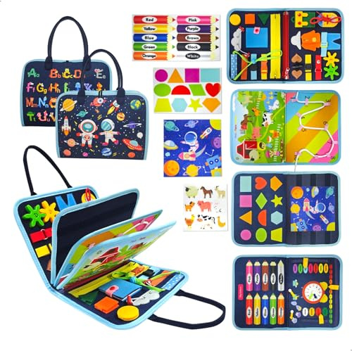 xiruiubao Busy Board Montessori 1 Anno,8 Pagine Libro Montessori Interattivo,Feltro Busy Book Quiet Book,Libri Interattivi Bambini 1 Anno,Valigetta Sensoriale,Valigetta Giochi da Viaggio per Bambini