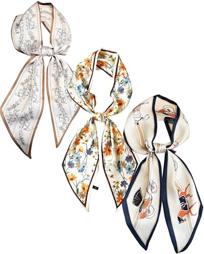 Raylarnia 3-Pack Satin Purse Bag Scarf for Women 59”Long Silky Twilly Scarves for Neck,Hair,Head,Handbag,Fashion Gift Set