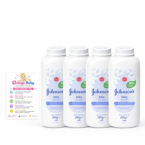 Baby Powder 4 x 200g | Multipack Baby Care Essentials for Daily Use | Gentle for Newborn and Baby Skin | Clinically Proven Powder for Soft, Smooth, Dry Skin + Omoge Skincare Card