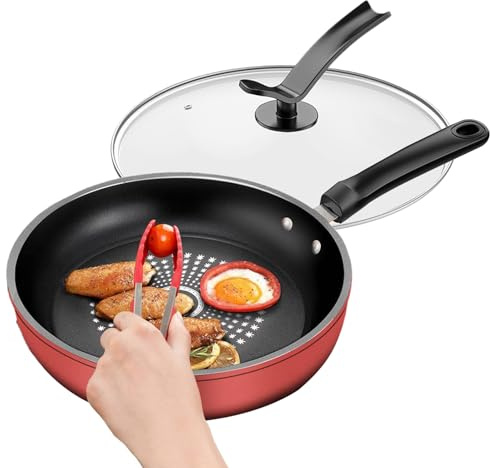 Rrlihjgu Sartén Para Tortillas Antiadherente - Sartén Para Tortillas Con Tapa Para Cocinas,Utensilio de Cocina, con Mango Cómodo para Cena Desayuno Tortitas Tortilla