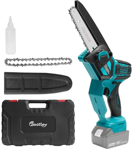 Waitley Mini Chainsaw for Makita 18V Battery, Cordless 6 Inch Brushless Electric Chainsaw, Handheld Battery Powered Chainsaw for Tree Trimming, Wood Cutting, Pruning（Tool Only）