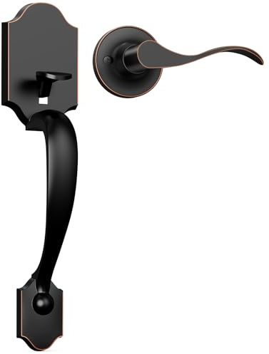 Camtek Front Door Handle No Lock, Oil-Rubbed Bronze Entry Door Lock Set with Reversible Handle, Exterior Door Lock Set Compatible with Keypad Deadbolt/Compatible with Mechanical Deadbolt