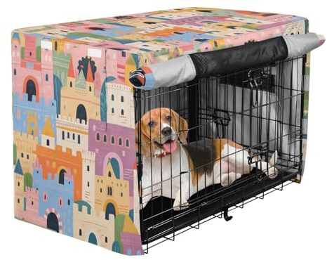 siphylline söt tecknad slott färg metall hundlåda skydd husdjur kennel skydd hund låda gardiner