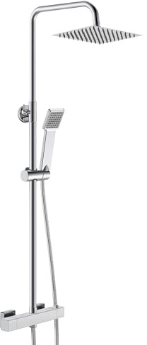 AICA Ensemble de colonne de douche thermostatique pour salle de bain, robinet de douche thermostatique, douche de tête carrée, chromé, hauteur réglable 715 mm-1205 mm (style2)